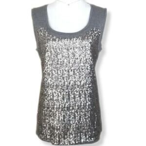 Ann Taylor Women Tank Top M Gray Sequin Cocktail Party Glam Sparkle Occasion